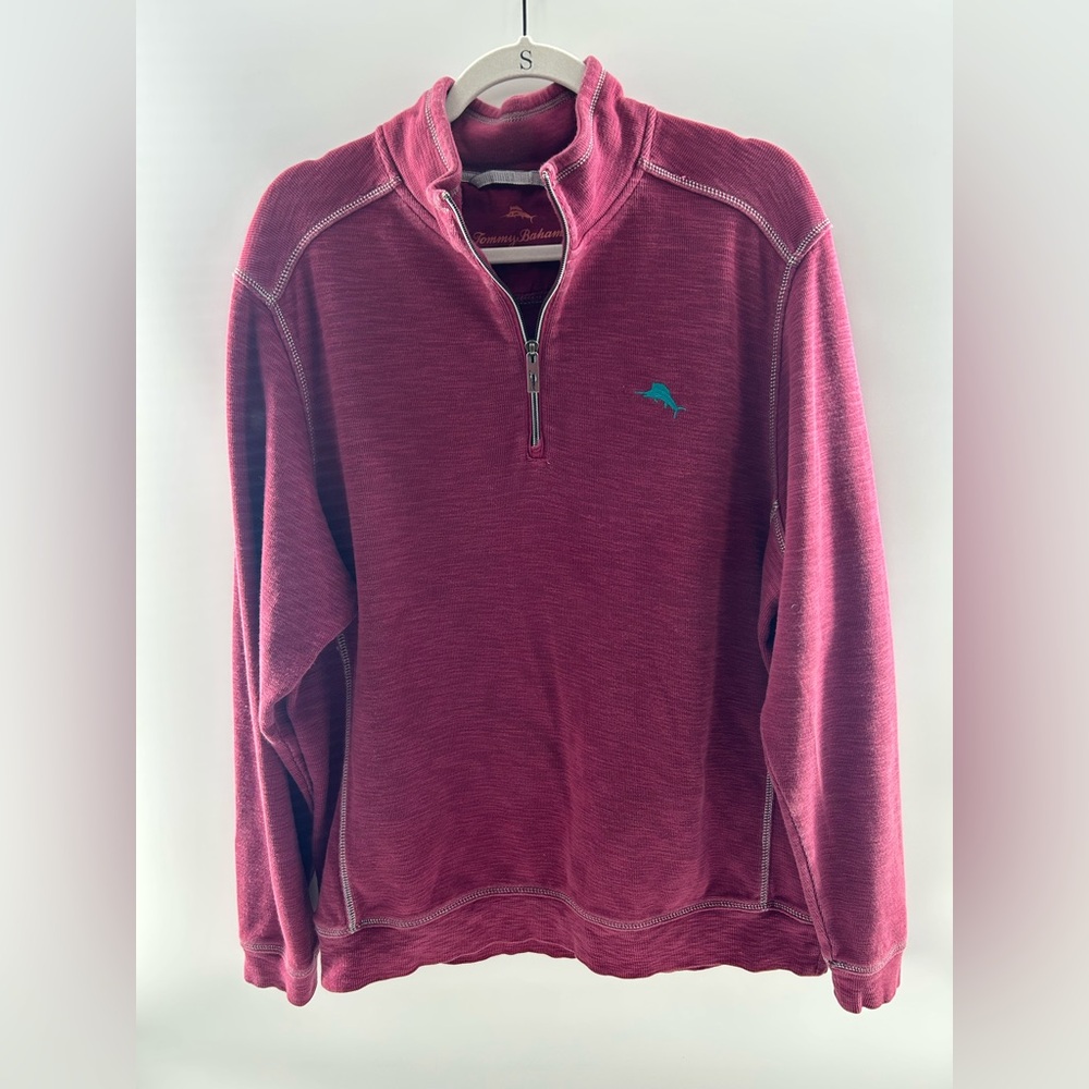 Tommy Bahama Men's Burgundy Zip-Up‎ Top Size Large